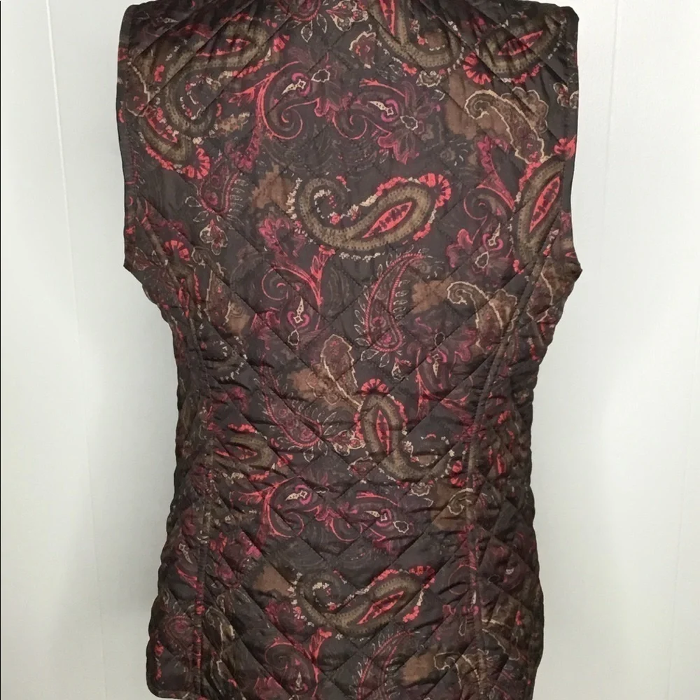 J Jill Black & Burgundy Paisley Quilted Fall Winter Spring Zip Up Vest XSP